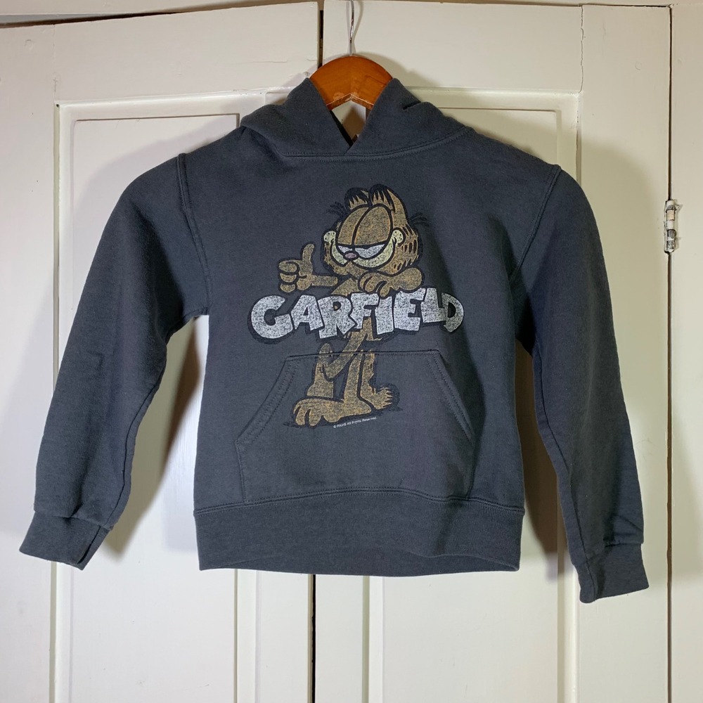 Jerzees Garfield Graphic‎ Hoodie Youth Small Charcoal Black Pullover Sweatshirt